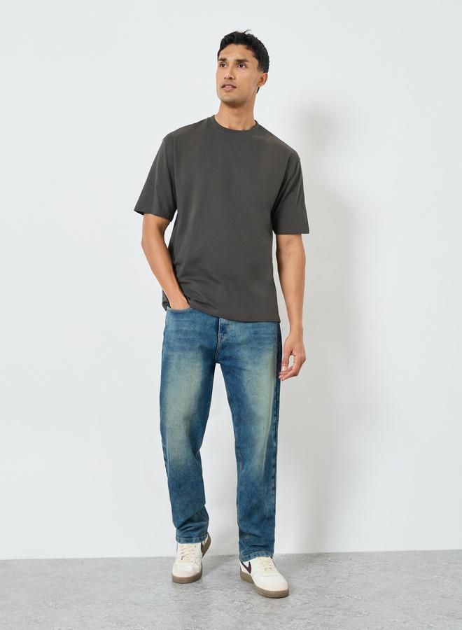 Styli Men Grey Graphic Print Oversized Cotton T-Shirt - Image 1